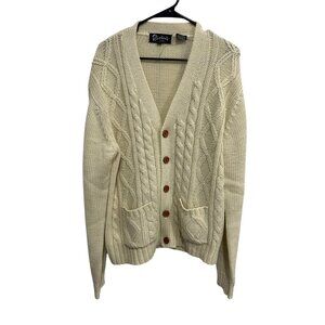 Vintage Robinsons Florida Cable Knit Cardigan Sweater Wooden Buttons SZ Large